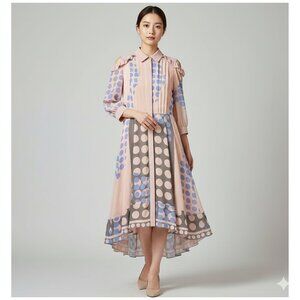 NEW BORA AKSU Midi Step Hem Chiffon Dress Cold Shoulder Pink, Blue, Gray SZ 4/36